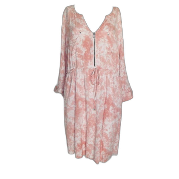 TORRID Shirt Dress, 3/3X, Pink/White, Tab Sleeves, Drawstring Waist, Zip Front - Picture 11 of 16